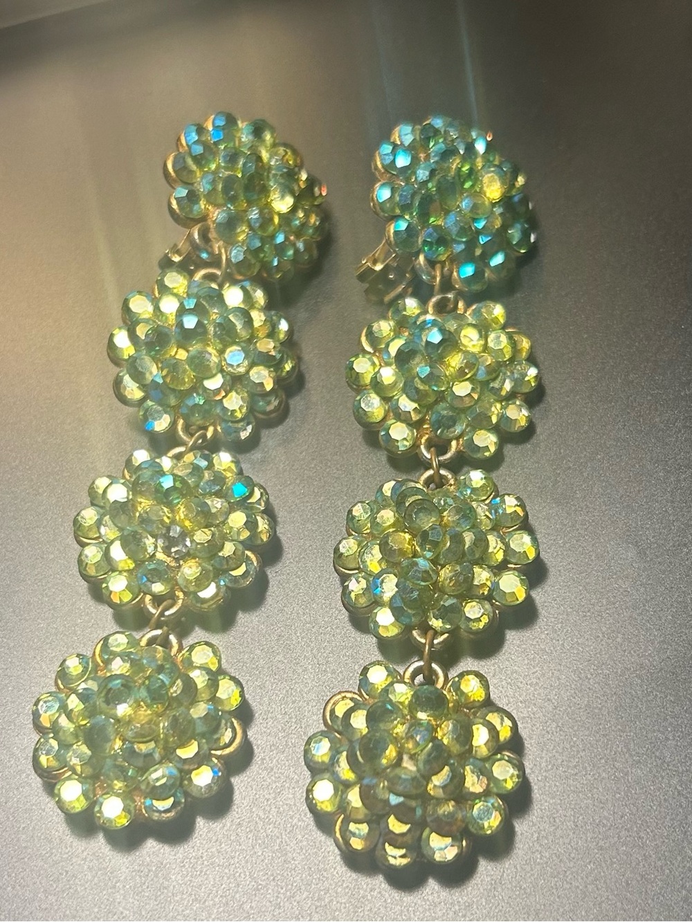 Vintage 1960’s Aqua Aurora Borealis Rhinestone Chandelier Earrings